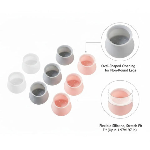Oval Silicone Chair Leg Caps For Irregular Furniture Legs in multiple colors, demonstrating flexible fit for non-round legs.