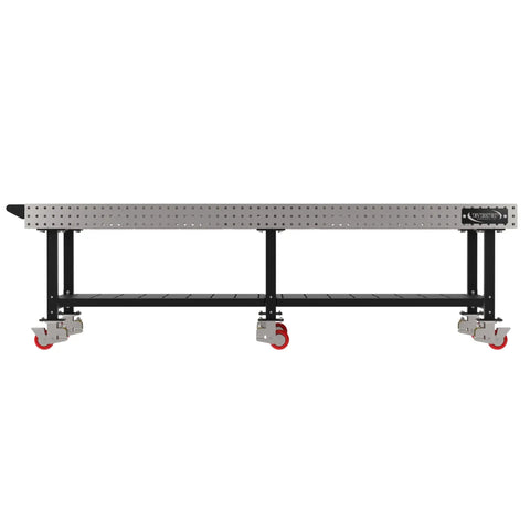 Robust Welding Fixture Workbench With Spacious Bottom Shelf And Easy Roll Handle engineered for bulletproof custom clamping setups, dimensions 120x48x36 inches.