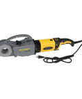 Handheld Power Pipe Threader Knocks Out 1/2 To 2 Inch Npt with gray and yellow design, electric cord, and ergonomic handle.