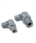 Two blue zinc electroplated grease fittings from Must-Have Hydraulic Grease Fitting Assortment Kit, sizes 1/8" and 1/4"