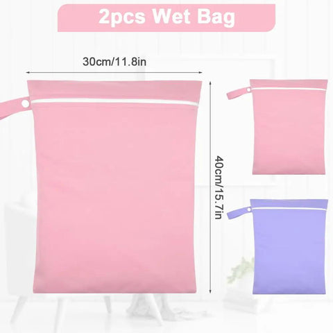 Two Pack Reusable Wet Bags With Handles And Zippers Ultra Lightweight Waterproof Cloth Diaper And Laundry Bags in pink and purple