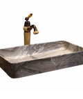 USZWBY Vessel Sinks Bathroom Sink Art Countertop Basin Rectangular Ceramic Washbasin Vanity Vessel with Faucet Bathroom Bowl Sink with gray marble finish
