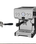 Top Shelf 15 Bar Semi Automatic Espresso Machine Featuring Built In Steam Wand And Quick Heat Option for making cappuccino shots.