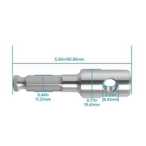 Earth Auger Bit Adapter With 7 16th Inch Hex Shank Compatible With Makita DDG460 dimensions and design in steel.