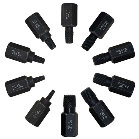 Rock Solid 10 Piece Screw Extractor Set for Stripped Bolts and Broken Fasteners with Left Hand Drill Bits to Pop Out Rusted Stuck Hardware Like A Boss Fast, 10-piece alloy steel extractors 1/8 to 13/32