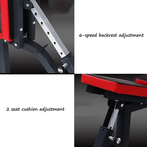 Close-up of adjustable features on Home Gym Adjustable Weight Bench For Dumbbells And Situps Indoor Workout Bench Multi Functional Equipment With 6 Position Backrest And 2 Position Seat Supine Board Abdominal Exercise And Full Body Strength Training.