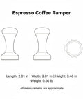 Top Shelf Espresso Coffee Tamper With Polished Stainless Steel Base And Sturdy Wooden Grip dimensions and design outline.