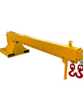 Heavy Duty Forklift Jib Boom Crane Attachment 4400 Lbs Capacity with dual swivel hooks and adjustable tilt.