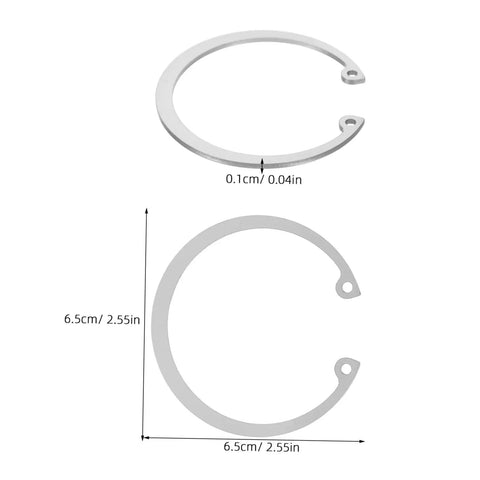 5 Piece Stainless Steel C Clip Retaining Ring Kit With Internal And External Circlips Snap Rings shown with measurements for secure attachment