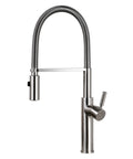 Brushed el Kitchen Faucet with Pull Down Dual Sprayer, modern brass mixer tap with black hose mount, sleek design