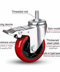 Heavy Duty Dual Locking Swivel Caster Wheels With M16 Threaded Stem Built Tough As Nails PU Wear Resistant Furniture Replacement Set Of 4 detail with braking device and polyurethane wheels.