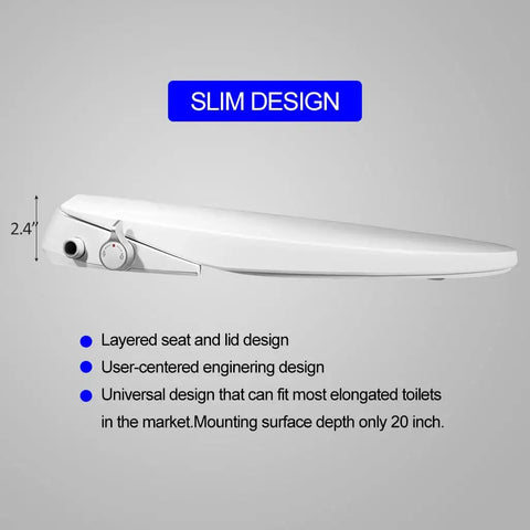 Non Electric Bidet Toilet Seat With Self Cleaning Retractable Nozzle For Elongated White Toilet Seats, slim side view