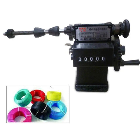 Manual Dual Purpose Coil Winding Machine With Mechanical Counter 0 To 99999 US Stock Rugged Steel Gears Ergonomic Handle Ready To Roll For Transformers Motors And Hobby Coils Precise User Friendly, black metal manual winder with counter and colored wire coils