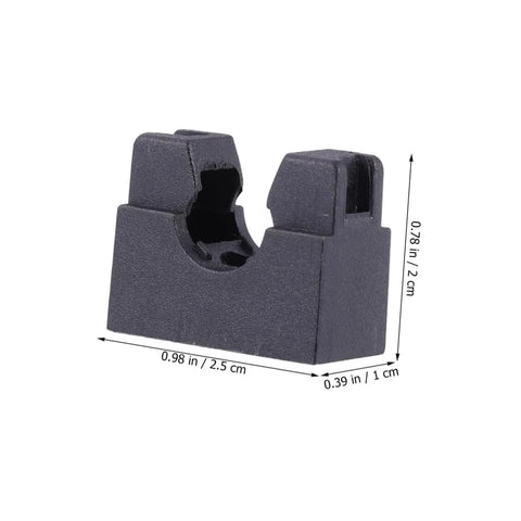 Black plastic hose holder clip with two deep U-cradles for aquarium tubing; about 1 in long