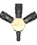 Flat Round Pneumatic Manifold Kit With Three 3/8 Inch Steel Automotive Couplers And One 3/8 Inch Steel Plug Preassembled For Fast Setup Built For Long Life Heavy Duty Professional Grade Performance Ready To Roll, top view