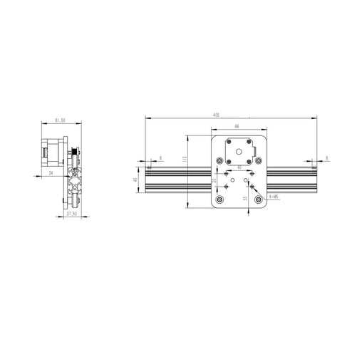 Belt Driven Linear Actuator Module With 100-500mm Stroke And 28Ncm Torque 1.3A NEMA17 Stepper Motor 17HS3401 Solid V Slot Guide For Smooth Stable Travel Pinion Actuator For CNC And 3D Printers technical dimension drawing