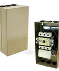 Built Tough Magnetic Starter For 30 HP Three Phase Motors 230 Volt With Adjustable Amperage 60 To 100 Amp Overload And Built In Protection For Industrial Motor Control, beige metal enclosure open