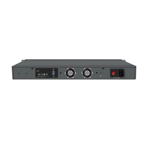 Back view of Badass Xeon E5 2680 V4 Firewall Appliance With Dual Sfp28 Ports and Eight Ethernet Interfaces.