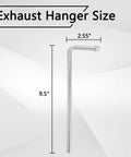 Exhaust Hanger Rods Set Of Four, 9.5 Inch Long, 90 Degree Bent Weld On Steel visible with 9.5 and 2.55 inch dimensions labeled