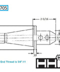 Technical drawing of Three Quarter Inch End Mill Holder With NMTB Taper For Milling Machines With Number Forty Spindles.