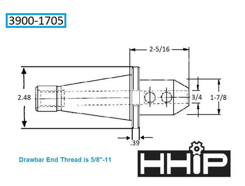 Technical drawing of Three Quarter Inch End Mill Holder With NMTB Taper For Milling Machines With Number Forty Spindles.