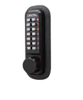 Keyless Mechanical Push Button Deadbolt Lock With Adjustable Code, Easy Programmable Access, black finish, side view
