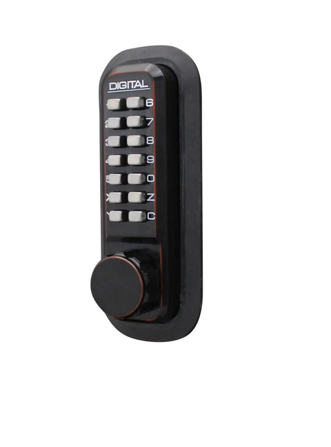 Keyless Mechanical Push Button Deadbolt Lock With Adjustable Code, Easy Programmable Access, black finish, side view