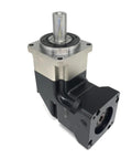 Heavy Duty 90 Degree Helical Planetary Speed Reducer Gearbox For 1kw Through 7point5kw Servo Motors Fits Nema42 Nema52 Stealth White close-up view showcasing metal housing and shaft.