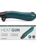 Compact Mini Hot Air Gun For DIY Pros Two Temperature Settings 662F High And 482F Low With Silicone Brush Kit, product and box.