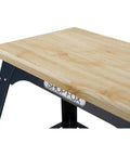 Close-up of the 13x23 inch butcher block top of the Beefy 13 By 23 Inch Butcher Block Tool Table With 700 Pound Capacity And About 30 Inch Tall Vibration Reducing Cross Braced Benchtop Stand For Chop Saws Drill Presses Planers And Scroll Saws.