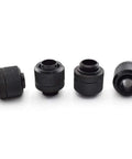 Four black G1/4 to 3/8 in ID 1/2 in OD compression fittings for soft PC tubing, quick-tighten, 4-pack