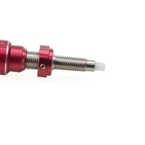 Dope Aluminum Cushion Plunger And Screw On Arrow Rest For Recurve And Takedown Bows With Tight Flight Stability And Crisp Shot Alignment In Fresh Red Kit close-up of aluminum plunger with white tip.