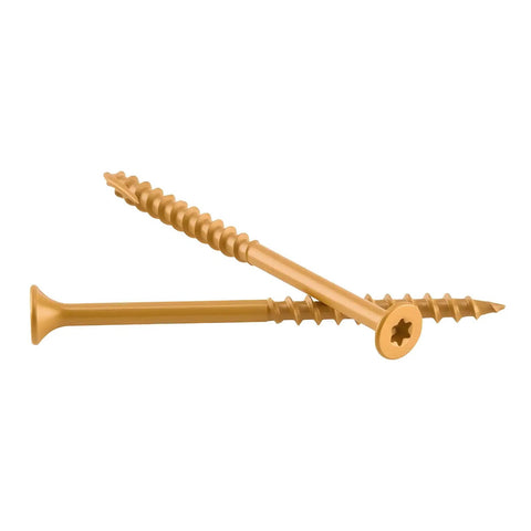 All Weather Tough Number 10 X 3 Inch Exterior Deck Screws with Torx T25 drive and rust resistant coating.