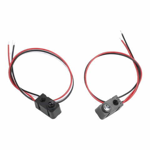 Five Pack IR Break Beam Sensor Module Photoelectric Switch For Arduino And Robotics Projects With 2ms Response Time At 3-5V DC Compact 20x10x8mm Great For DIY Prototyping And Automation, showing two sensors with wires.