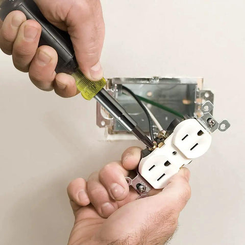 10 In 1 Multi Bit Screwdriver And Nut Driver Tool with Heavy Duty Bits used to install electrical outlet in wall.