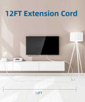 Indoor Extension Cord 12 Foot With 3 Polarized Outlets And Safety Slide Windows 13A 1625W 16 AWG 2 Prong Plug in use