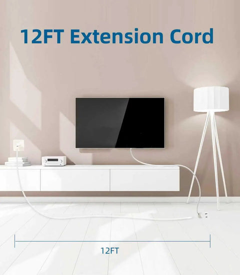 Indoor Extension Cord 12 Foot With 3 Polarized Outlets And Safety Slide Windows 13A 1625W 16 AWG 2 Prong Plug in use