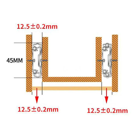 Technical diagram of Ball Bearing Full Extension Drawer Slides With 3 Fold Telescopic Rails Side Mount Soft Close Quiet Mute Design 12 Inch Pack Of 2 Durable Metal Drawer Track For Cabinets Dressers Craft Tables showing measurements and dimensions.