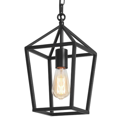 Black 1 Light Pendant Light With Adjustable Chain For Kitchen Island And Dining Room Hallway Entryway And Foyer Modern Industrial Wire Frame Lantern