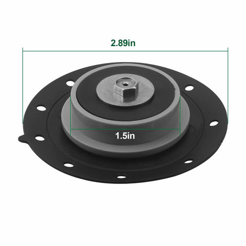 Valve diaphragm assembly, front view: round black flange with gray diaphragm, outer diameter 2.89 in, inner 1.5 in.
