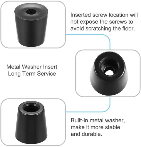 Durable Rubber Feet Bumpers 20mm Diameter x 20mm Height With Metal Washer Insert Black 4 Pieces details and features
