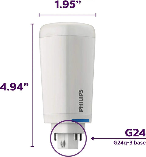 Front view of LED PL C 6 Pack CFL Replacement Light Soft White 2700K G24Q GX24Q Base Energy Efficient Bulbs with dimensions