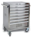 Rock Solid Stainless Steel Mobile Roller Cabinet With Seven Drawers Shop Tool Storage Workbench, sturdy and mobile with key lock.