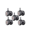 Five Pack Twin Roller Caster Wheels Built For Smooth Cruising On Your Home Office Rig Featuring Dead Silent TPR Rubber Glide Straight Shoot 11 Mm Stem Install, showing five twin wheels.