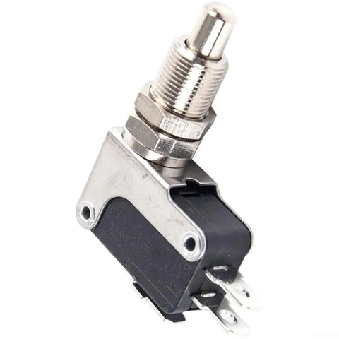V-16-1CQ Limit Fretting Switch Panel Type Point Action Travel Switch with metal and plastic construction, angled view