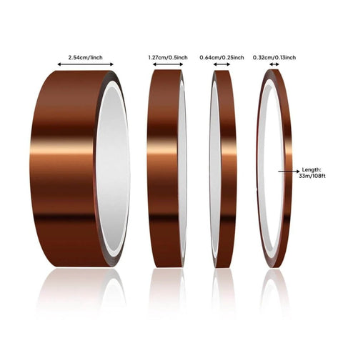 High Temp Polyimide Tape 4 Pack Set With Silicone Adhesive 1/8 Inch 1/4 Inch 1/2 Inch 1 Inch for Masking and Soldering