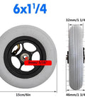 Absolute Game Changer 6 Inch Wheelchair Front Wheel Replacement With Plush Pneumatic Rubber Tires For Manual Chairs Featuring Anti Slip Pneumatic Casters And Zero Hassle Bolt On Upgrade Set showing 6 inch rubber wheel with black hub and measurements.