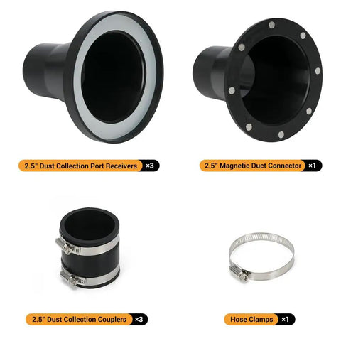 4 To 2 And A Half Inch Magnetic Dust Collection Fittings Starter Kit For Shop Vac Hoses showing connectors, couplers, and clamps.