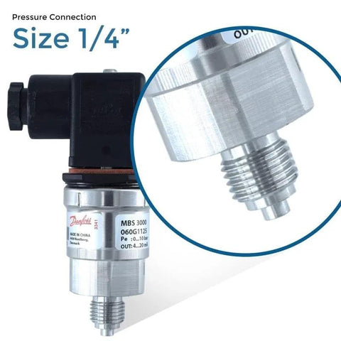 MBS-3000 stainless steel pressure transmitter with 1/4 in process connection, 4–20 mA output, 0–10 bar range