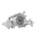 Heavy Duty Engine Water Pump For GM Vehicles Featuring Heat Treated Shaft with silver aluminum finish for durability and performance.